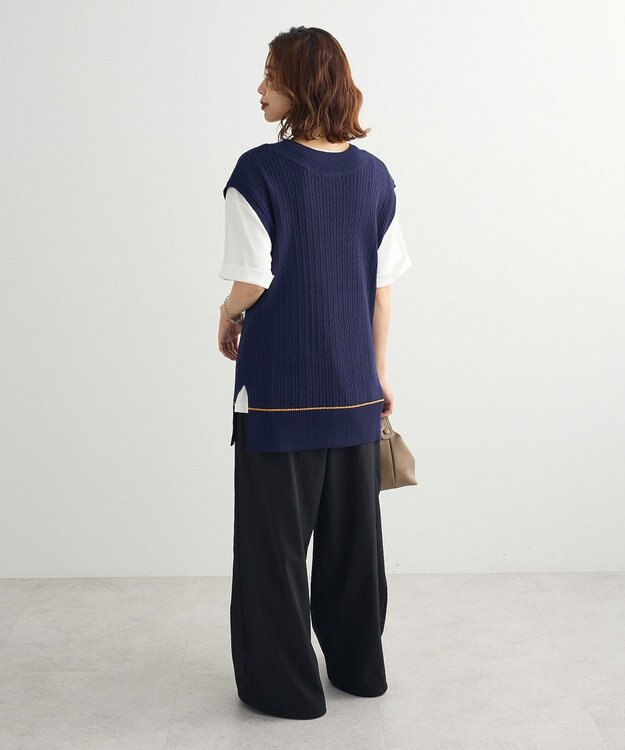 Green Parks 裾ラインケーブルニットベスト Navy