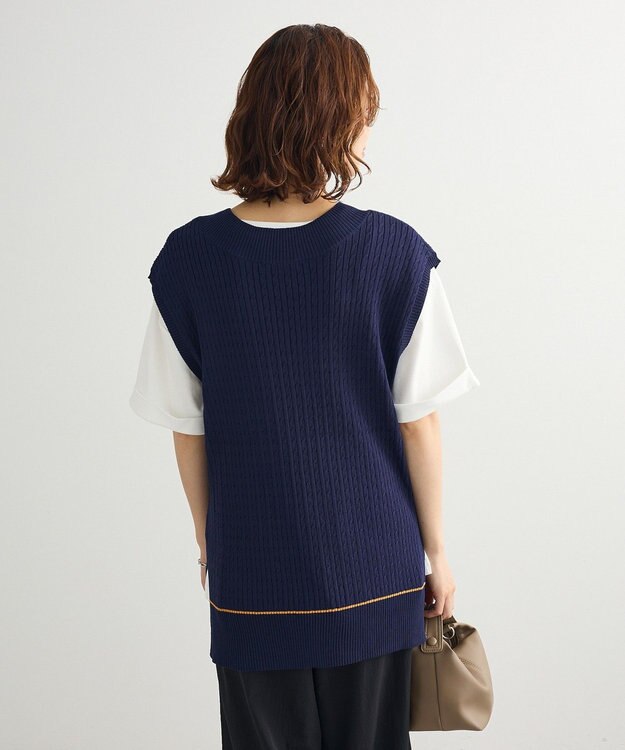 Green Parks 裾ラインケーブルニットベスト Navy