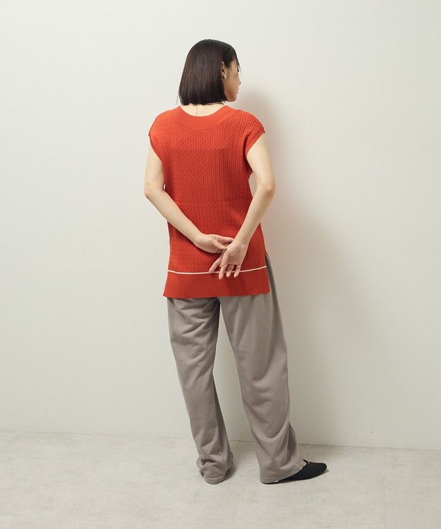 Green Parks 裾ラインケーブルニットベスト Orange