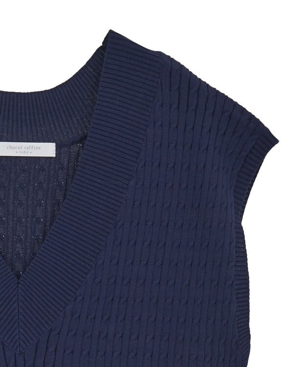 Green Parks 裾ラインケーブルニットベスト Navy