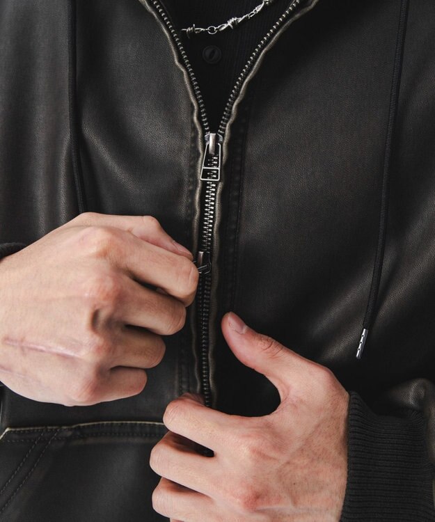 WEGO 【ユニセックス着用ITEM】PUフードブルゾン ブラック