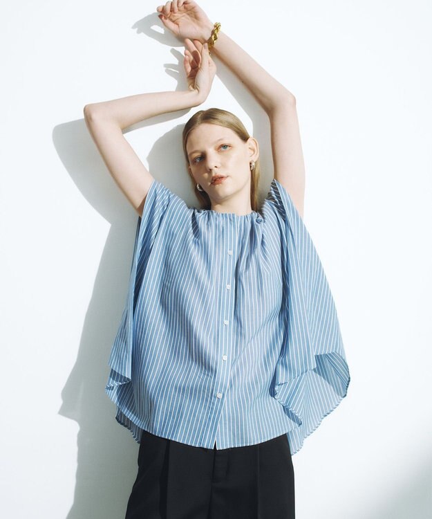 #Newans 【金子綾さんインスタライブご紹介アイテム】マルチストライプノースリーブシャツ ブルーストライプ