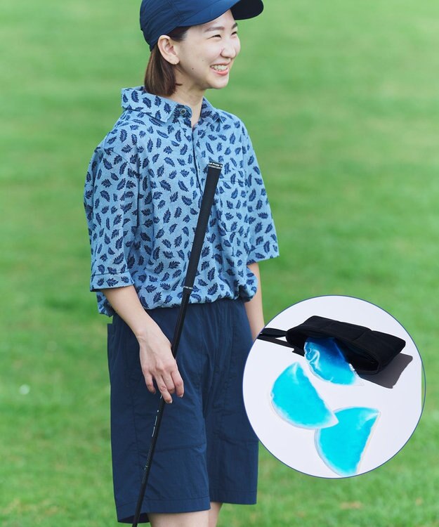 暑さに徹底抗戦【首元に冷感ジェル】フリーズパック ポロ リーフ柄
