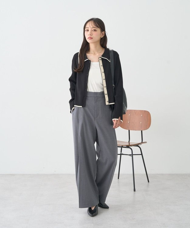 earth music&ecology バイカラートリムニットカーディガン Black