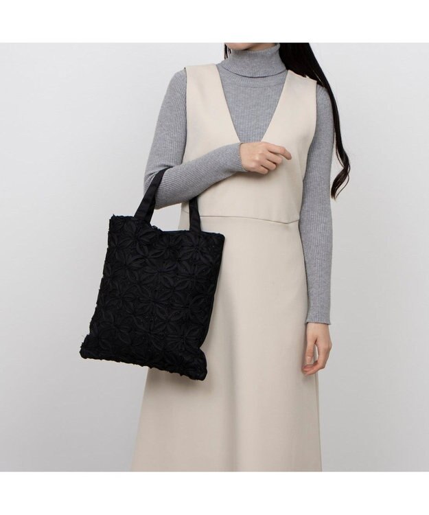 UNBILLION VERYコラボ カシュカシュ cachecache /シフォンモチーフ柄トート ブラック