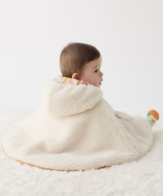 MIKI HOUSE HOT BISCUITS 裏ボアフリース リバーシブル総柄マントギフトセット【BOX付き】 アイボリー