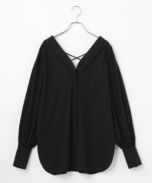 #Newans 【ANSWER for ヘルシーカジュアル】クロスリボンシャツ ブラック系