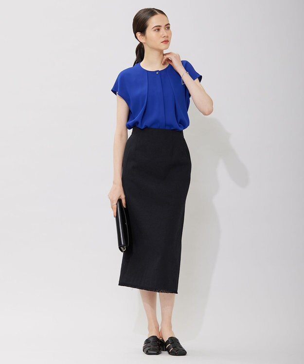 ICB 【洗える】エステルダブルクロス プルオーバーブラウス ロイヤルブルー系