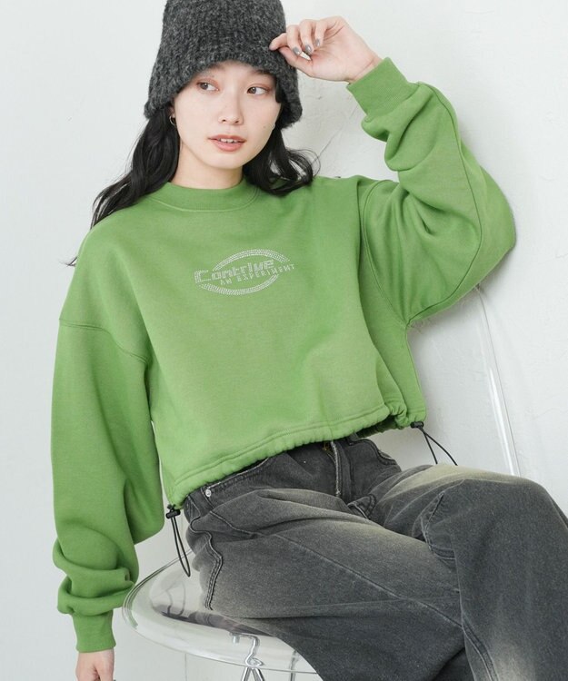 WEGO 裏起毛ドロストショートスウェット グリーン