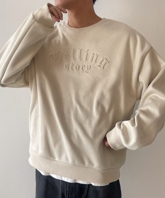 WEGO フェイクスウェードロゴプルオーバー ホワイトアイボリー