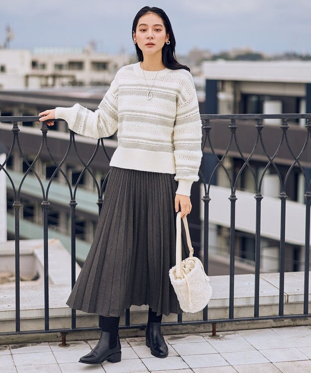 ANY パターンボーダーニット エクリュ系