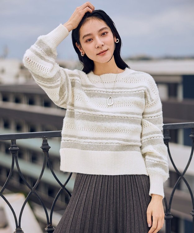 ANY パターンボーダーニット エクリュ系