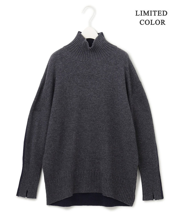 ICB 【新色追加・WEB限定カラーあり】 ソフトカシミヤミックス ハイネックニット ミディアムグレー×ネイビー系［WEB限定］