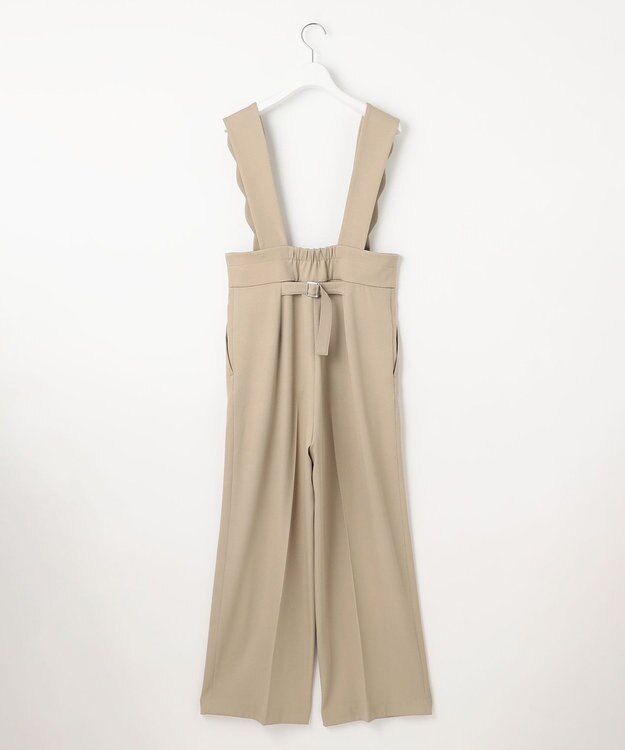 Feroux 【洗える】スカラップデザイン・サスペンダー付きパンツ ベージュ系
