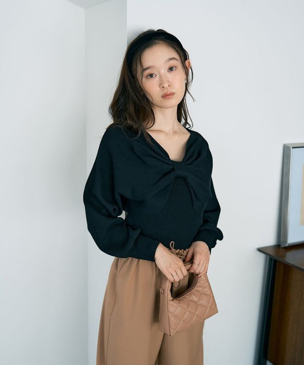 earth music&ecology 【WEB限定】リボンニットアンサンブル Black