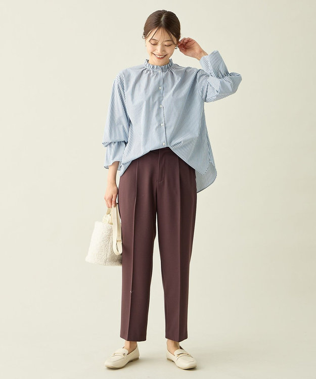 ANY L 【裏起毛/ウエストゴム】ウォームテーパードパンツ ブラウン