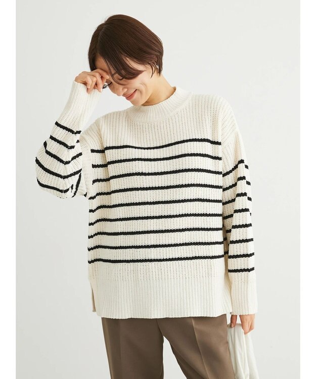 Green Parks ｍｏｋｏモール畦編みモックネックプルオーバー Border