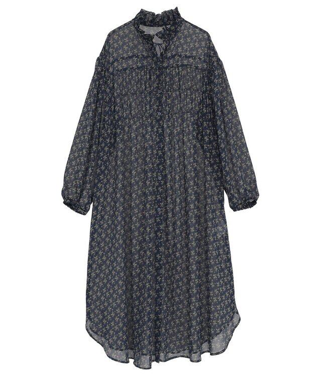 Green Parks 花柄シフォン楊柳ワンピース Navy