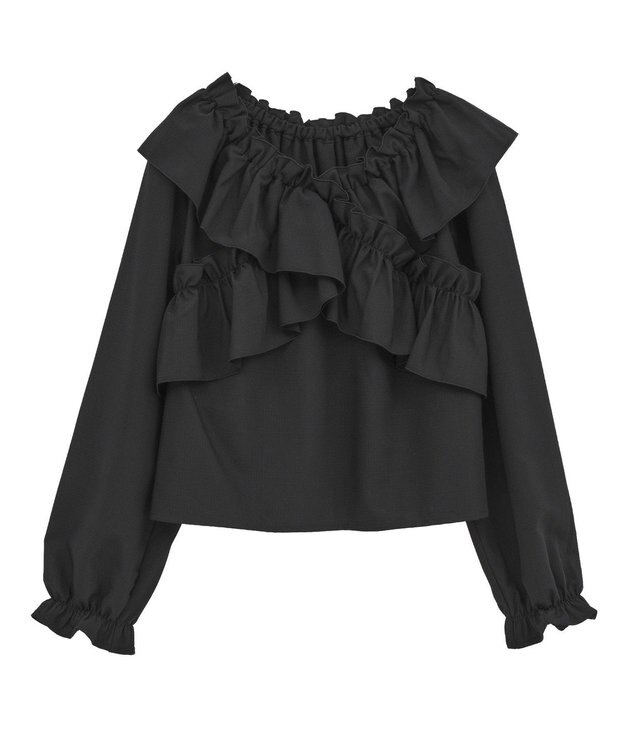 earth music&ecology フリルオフショルブラウス Black