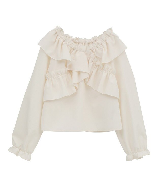 earth music&ecology フリルオフショルブラウス Ivory