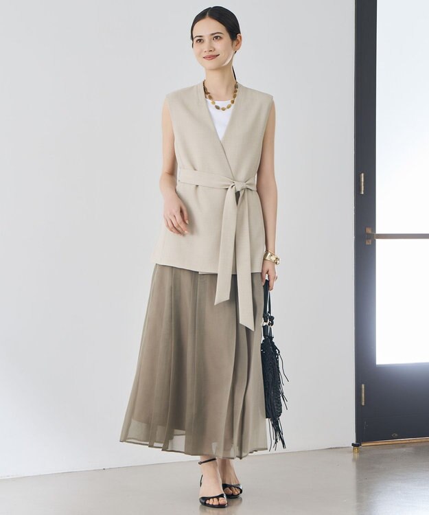 自由区 L 【カタログ掲載】オーガンジープリーツ スカート カーキ