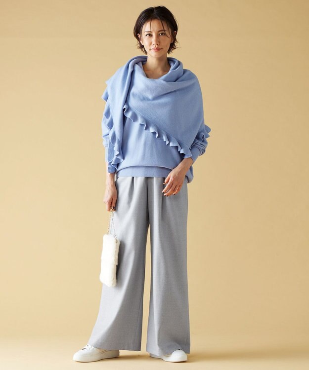 自由区 L 【洗える】ピュアカシミヤVネック ニット テンダーブルー