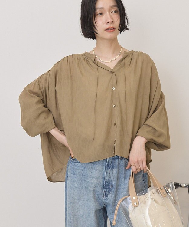 AMERICAN HOLIC スキッパーギャザーブラウス Mocha