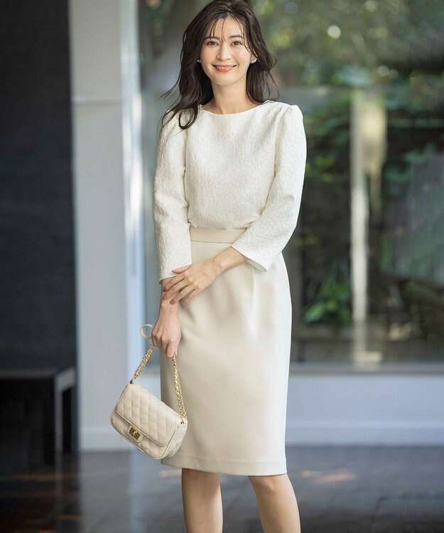 組曲 L 【KUMIKYOKU NAVY】フラワージャガード ブラウス アイボリー系