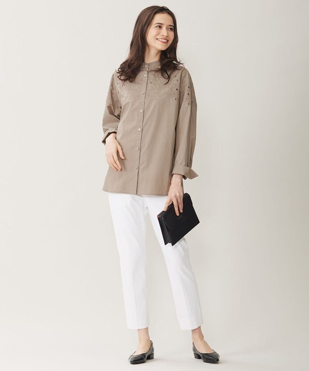 自由区 S 【洗える】テンセルコットンエンブロイダリーシャツ ブラウス モカ