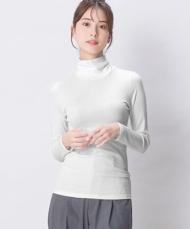 Wing あったかインナー オーガニックコットン100%(肌側) やさしい肌ざわり ムレにくい 【綿の贅沢 オーガニック】 9分袖 長袖 タートルネック 秋 冬 EL4032 ウイング／ワコール アイボリー