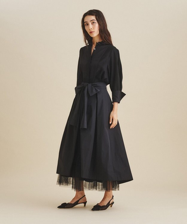 GRACE CONTINENTAL ブラックタフタオーバースカート ブラック