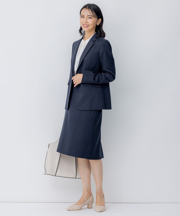 23区 【洗える】ウールライクカルゼ タイト スカート ネイビー系