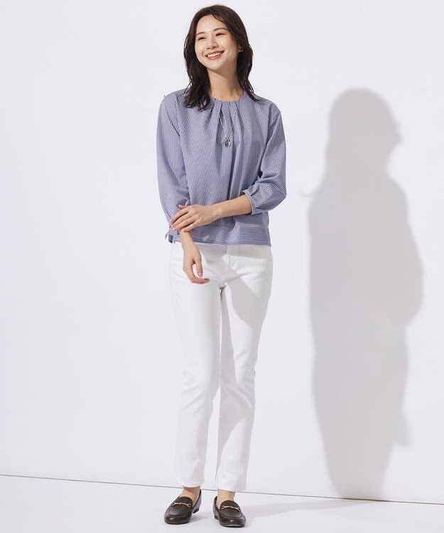 J.PRESS LADIES S 【WEB限定カラーあり】ストライプジャカード フロントタック カットソー ネイビー系1