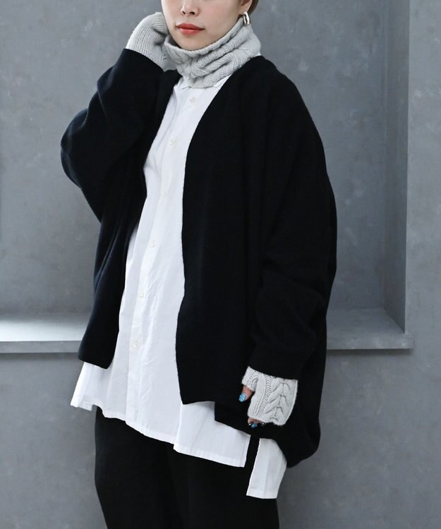 muuc 〈希少な素材〉〈高級15.5マイクロン長極細メリノウール100%〉〈ユニセックス〉ウルグアイウールのジャケットカーディガン ブラック