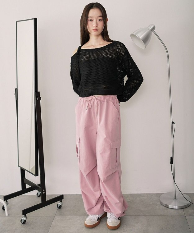 WEGO モヘアタッチ2WAYワンショルニット ブラック