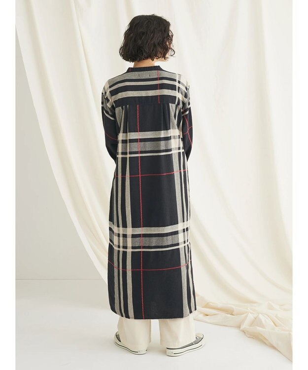 CRAFT STANDARD BOUTIQUE 先染めチェック（大）バンドカラー袖ＲＩＢ　ＯＰ Black