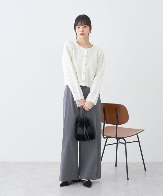 earth music&ecology ニットツイードジャケット Ivory