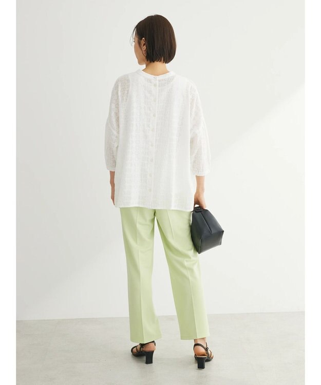 Green Parks インド綿 SET２点 刺繍７分丈ブラウス＋タンクトップ Off White