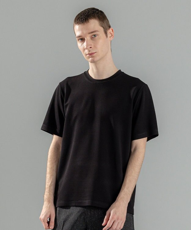 JOSEPH HOMME タックリップルジャージー　クルーネックTシャツ ブラック系