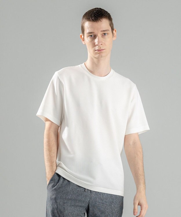 JOSEPH HOMME タックリップルジャージー　クルーネックTシャツ ホワイト系