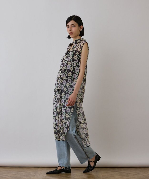 GRACE CONTINENTAL フラワーロングシャツ ブラック