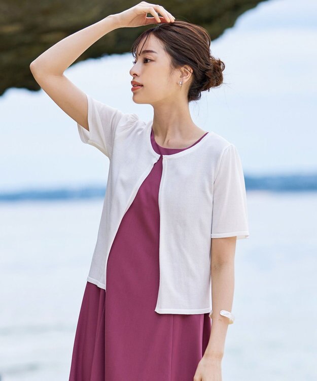 Tiaclasse L 【新色追加・洗える・UVケア・接触冷感】サマーニット半袖カーディガン オフホワイト