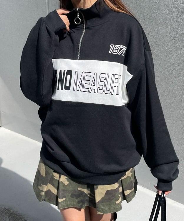 WEGO グラフィックハーフジップビッグスウェット ブラック