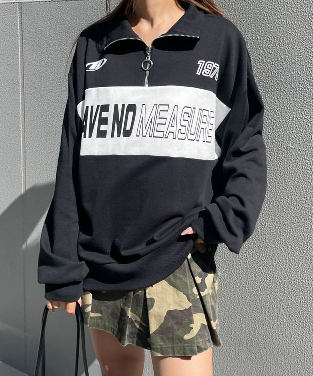 WEGO グラフィックハーフジップビッグスウェット ブラック