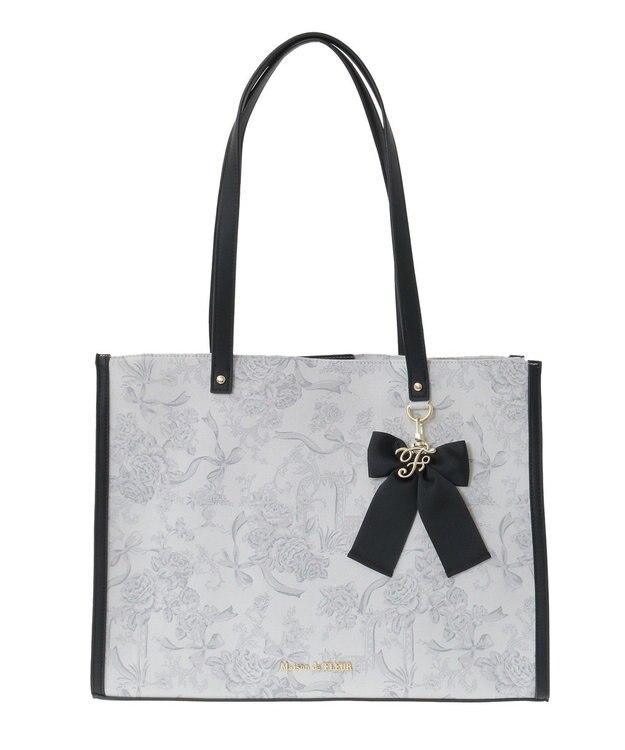 Maison de FLEUR フラワーガーデンプリントスクエアトート Black