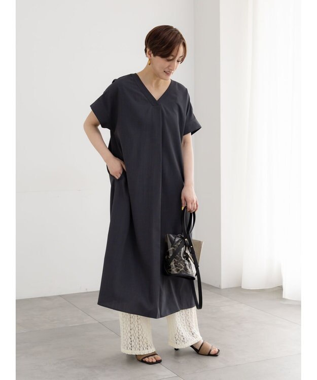 Te chichi 麻調サックワンピース ブラック