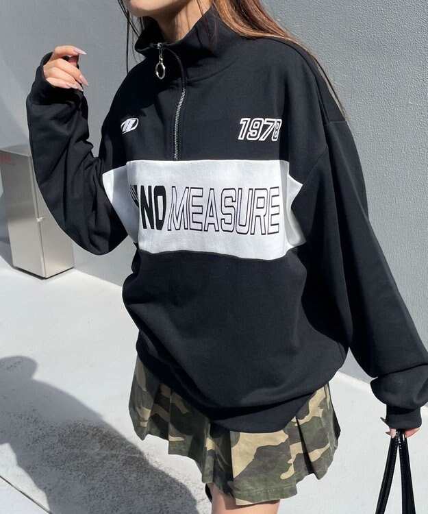 WEGO グラフィックハーフジップビッグスウェット ブラック