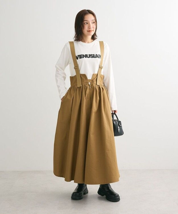 Green Parks ・ＤＯＵＢＬＥ　ＦＬＡＧＳサスペンダーミリタリースカート Beige