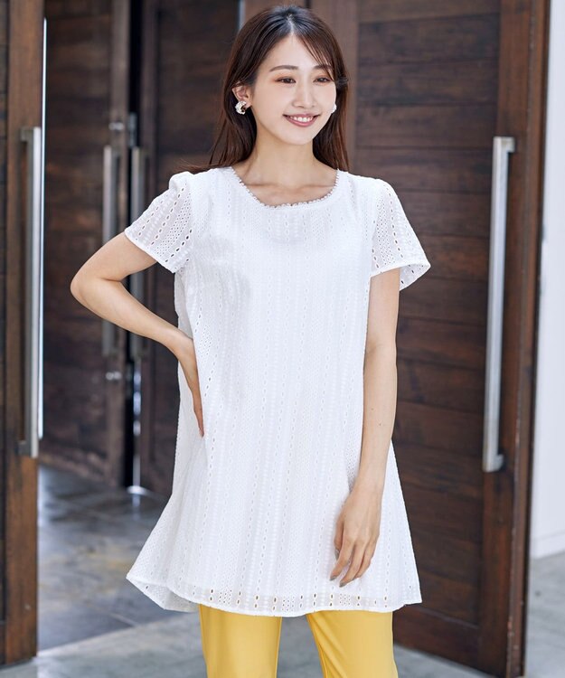 Tiaclasse 【洗える】カットレースチュニックブラウス オフホワイト