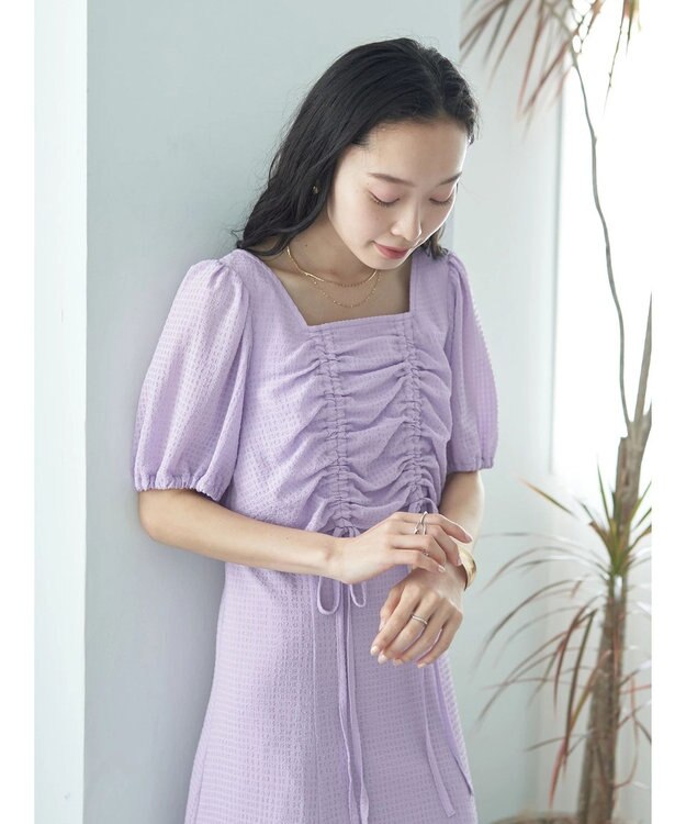 earth music&ecology ＳＥＴ２点パフスリーブブラウス＋キャミワンピース Purple